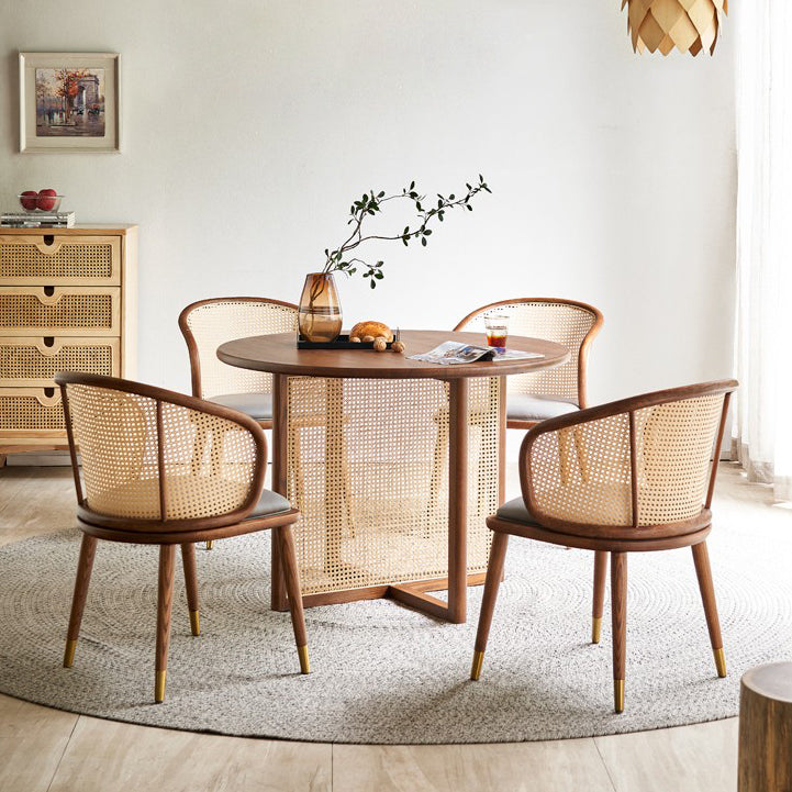 Round Trestle Base Casual Table Wood Color Fixed Table with Ashwood Solid Wood Clearhalo ' dining_table' 'Dining Tables & Seating' 'Dining Tables' 'furn' 'furn_dining_table' 'Furniture' 'furniture_dining_table' 'Kitchen & Dining Furniture' 'kitchen&dining_furn' 'kitchen' 'kitchen_dining_table' 4156329
