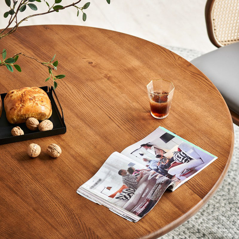 Round Trestle Base Casual Table Wood Color Fixed Table with Ashwood Solid Wood Clearhalo ' dining_table' 'Dining Tables & Seating' 'Dining Tables' 'furn' 'furn_dining_table' 'Furniture' 'furniture_dining_table' 'Kitchen & Dining Furniture' 'kitchen&dining_furn' 'kitchen' 'kitchen_dining_table' 4156330