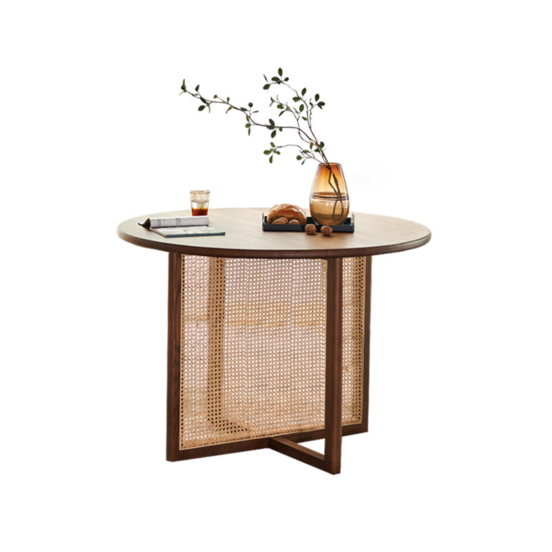 Round Trestle Base Casual Table Wood Color Fixed Table with Ashwood Solid Wood Without Chairs Clearhalo ' dining_table' 'Dining Tables & Seating' 'Dining Tables' 'furn' 'furn_dining_table' 'Furniture' 'furniture_dining_table' 'Kitchen & Dining Furniture' 'kitchen&dining_furn' 'kitchen' 'kitchen_dining_table' 4156331