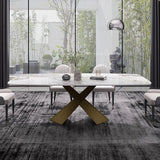 Sintered Stone Top Dining Table for Restaurant Luxury Rectangle Table with Metal Pedestal Clearhalo ' dining_table' 'Dining Tables & Seating' 'Dining Tables' 'furn' 'furn_dining_table' 'Furniture' 'furniture_dining_table' 'Kitchen & Dining Furniture' 'kitchen&dining_furn' 'kitchen' 'kitchen_dining_table' 4156341