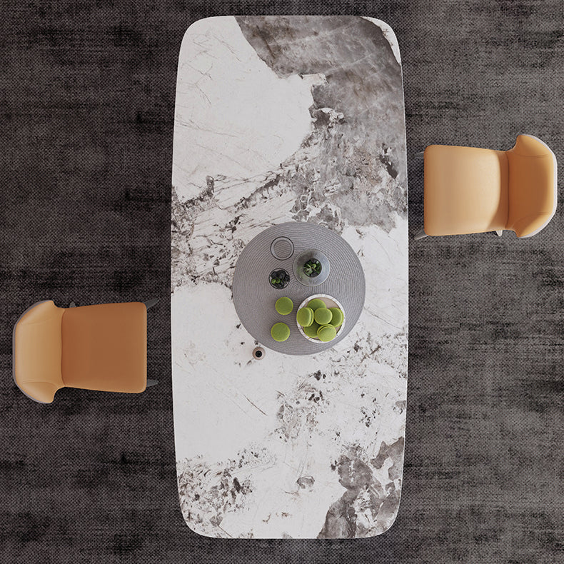 Sintered Stone Top Dining Table for Restaurant Luxury Rectangle Table with Metal Pedestal Clearhalo ' dining_table' 'Dining Tables & Seating' 'Dining Tables' 'furn' 'furn_dining_table' 'Furniture' 'furniture_dining_table' 'Kitchen & Dining Furniture' 'kitchen&dining_furn' 'kitchen' 'kitchen_dining_table' 4156342