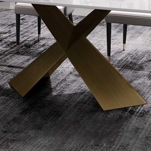 Sintered Stone Top Dining Table for Restaurant Luxury Rectangle Table with Metal Pedestal Clearhalo ' dining_table' 'Dining Tables & Seating' 'Dining Tables' 'furn' 'furn_dining_table' 'Furniture' 'furniture_dining_table' 'Kitchen & Dining Furniture' 'kitchen&dining_furn' 'kitchen' 'kitchen_dining_table' 4156343