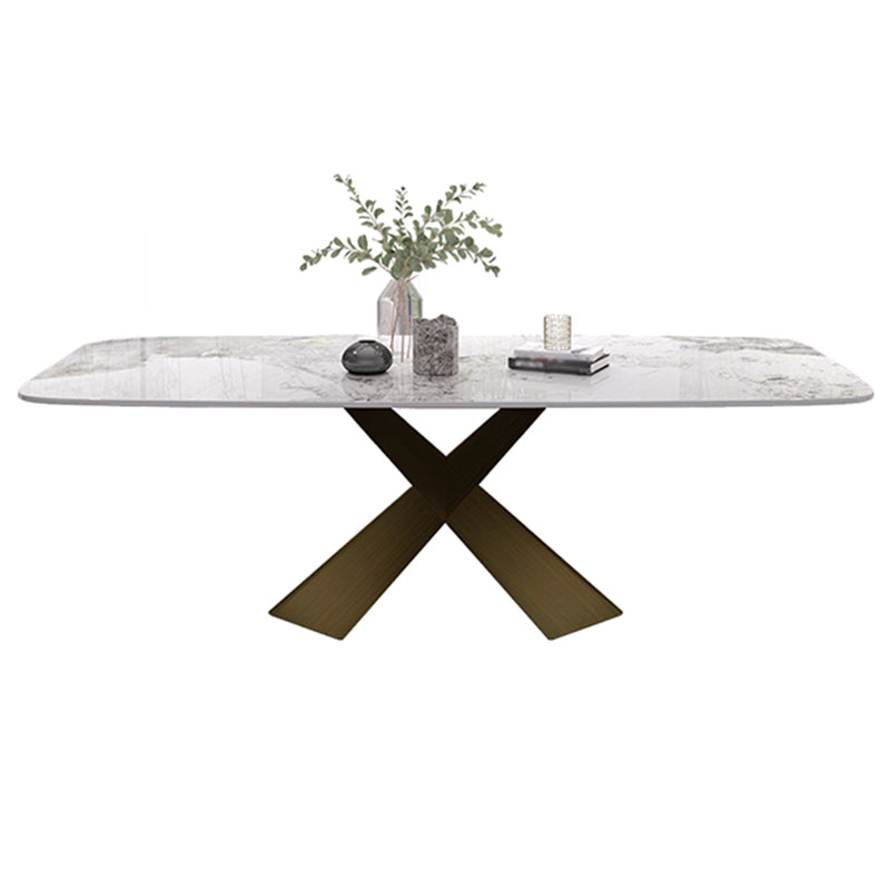 Sintered Stone Top Dining Table for Restaurant Luxury Rectangle Table with Metal Pedestal Without Chairs Clearhalo ' dining_table' 'Dining Tables & Seating' 'Dining Tables' 'furn' 'furn_dining_table' 'Furniture' 'furniture_dining_table' 'Kitchen & Dining Furniture' 'kitchen&dining_furn' 'kitchen' 'kitchen_dining_table' 4156344