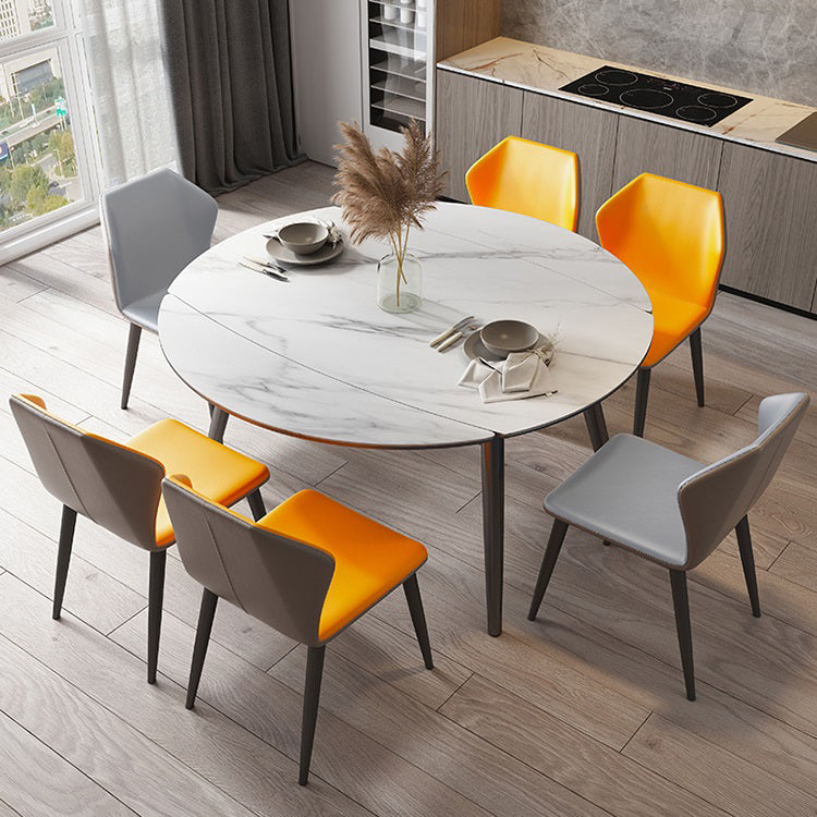 Round Dining Table Contemporary Style Drop Leaf Dinner Table with 4-foot Clearhalo ' dining_table' 'Dining Tables & Seating' 'Dining Tables' 'furn' 'furn_dining_table' 'Furniture' 'furniture_dining_table' 'Kitchen & Dining Furniture' 'kitchen&dining_furn' 'kitchen' 'kitchen_dining_table' 4156372