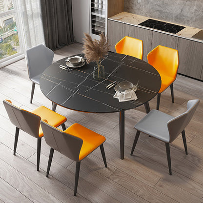 Round Dining Table Contemporary Style Drop Leaf Dinner Table with 4-foot Black Without Chairs Clearhalo ' dining_table' 'Dining Tables & Seating' 'Dining Tables' 'furn' 'furn_dining_table' 'Furniture' 'furniture_dining_table' 'Kitchen & Dining Furniture' 'kitchen&dining_furn' 'kitchen' 'kitchen_dining_table' 4156375