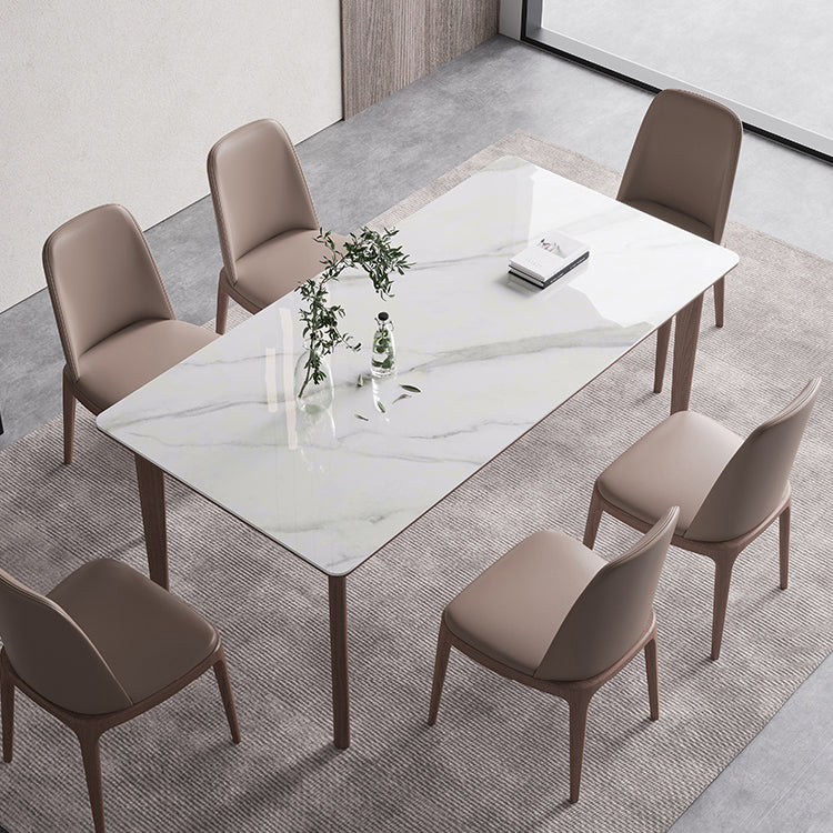 Rectangle 4 Legs Mid-Century Table White Color Fixed Table of Sintered Stone Clearhalo ' dining_table' 'Dining Tables & Seating' 'Dining Tables' 'furn' 'furn_dining_table' 'Furniture' 'furniture_dining_table' 'Kitchen & Dining Furniture' 'kitchen&dining_furn' 'kitchen' 'kitchen_dining_table' 4156388