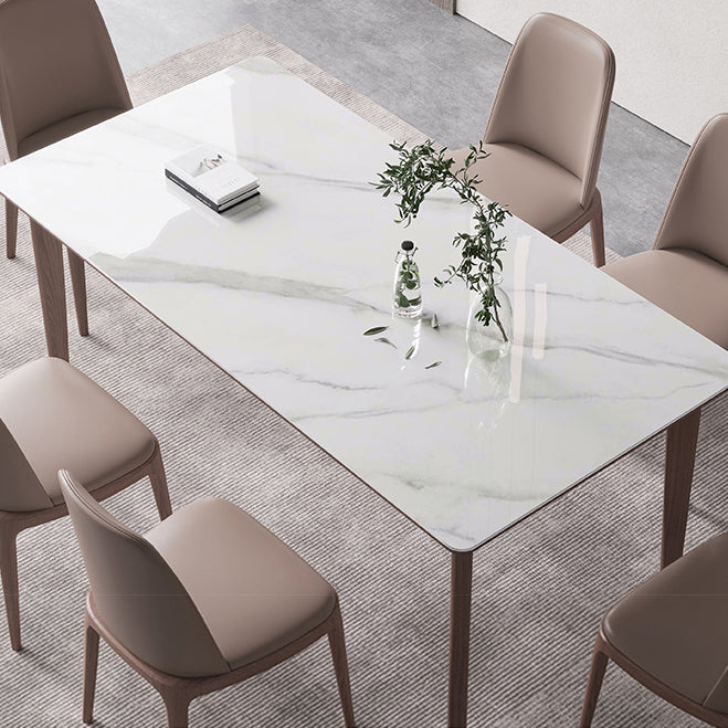 Rectangle 4 Legs Mid-Century Table White Color Fixed Table of Sintered Stone Clearhalo ' dining_table' 'Dining Tables & Seating' 'Dining Tables' 'furn' 'furn_dining_table' 'Furniture' 'furniture_dining_table' 'Kitchen & Dining Furniture' 'kitchen&dining_furn' 'kitchen' 'kitchen_dining_table' 4156393