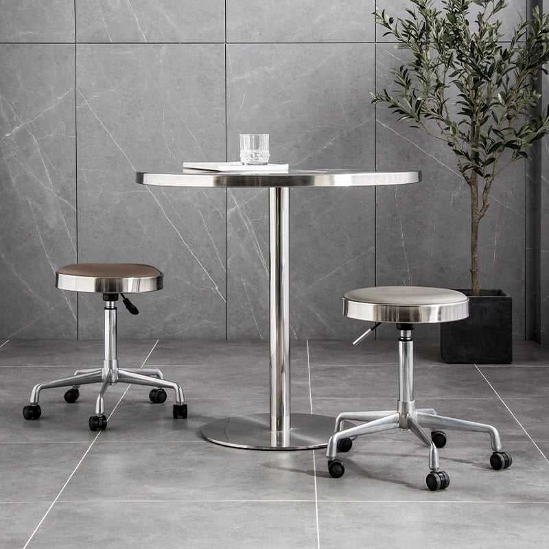 Metal Industrial Table Stainless Steel Top Dining Table with Pedestal Base Clearhalo ' dining_table' 'Dining Tables & Seating' 'Dining Tables' 'furn' 'furn_dining_table' 'Furniture' 'furniture_dining_table' 'Kitchen & Dining Furniture' 'kitchen&dining_furn' 'kitchen' 'kitchen_dining_table' 4156413