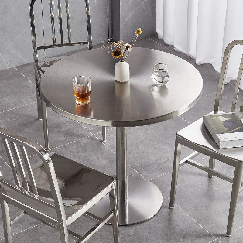 Metal Industrial Table Stainless Steel Top Dining Table with Pedestal Base Clearhalo ' dining_table' 'Dining Tables & Seating' 'Dining Tables' 'furn' 'furn_dining_table' 'Furniture' 'furniture_dining_table' 'Kitchen & Dining Furniture' 'kitchen&dining_furn' 'kitchen' 'kitchen_dining_table' 4156414