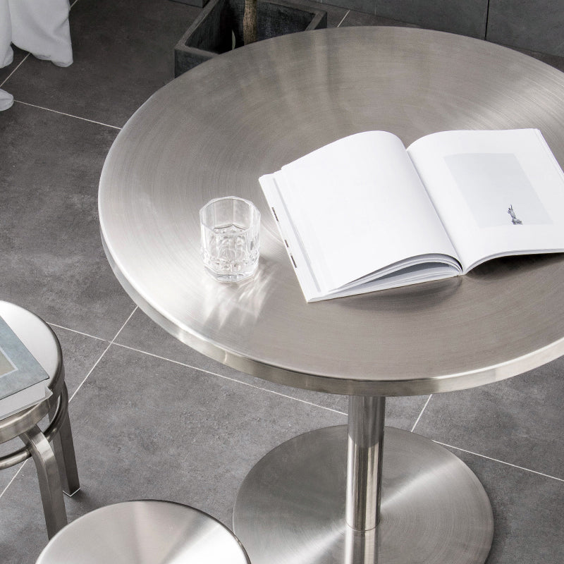 Metal Industrial Table Stainless Steel Top Dining Table with Pedestal Base Clearhalo ' dining_table' 'Dining Tables & Seating' 'Dining Tables' 'furn' 'furn_dining_table' 'Furniture' 'furniture_dining_table' 'Kitchen & Dining Furniture' 'kitchen&dining_furn' 'kitchen' 'kitchen_dining_table' 4156415