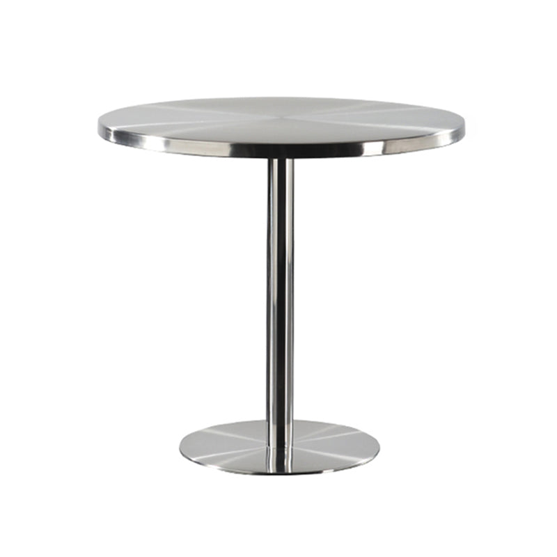 Metal Industrial Table Stainless Steel Top Dining Table with Pedestal Base Round Without Chairs Clearhalo ' dining_table' 'Dining Tables & Seating' 'Dining Tables' 'furn' 'furn_dining_table' 'Furniture' 'furniture_dining_table' 'Kitchen & Dining Furniture' 'kitchen&dining_furn' 'kitchen' 'kitchen_dining_table' 4156416