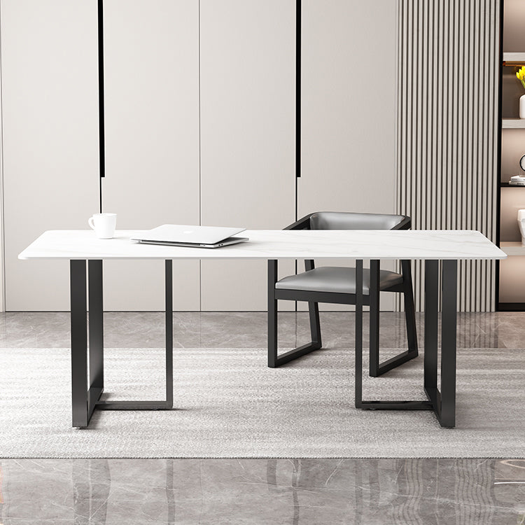 Rectangle Double Pedestal Industrial Table Fixed Table with Sintered Stone Clearhalo ' dining_table' 'Dining Tables & Seating' 'Dining Tables' 'furn' 'furn_dining_table' 'Furniture' 'furniture_dining_table' 'Kitchen & Dining Furniture' 'kitchen&dining_furn' 'kitchen' 'kitchen_dining_table' 4156427