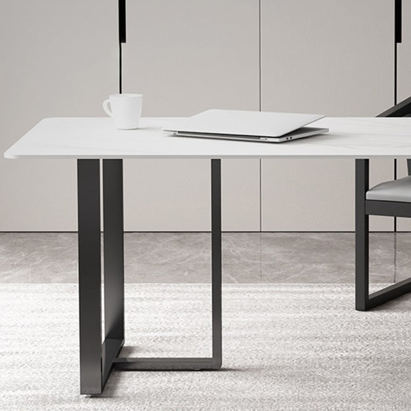 Rectangle Double Pedestal Industrial Table Fixed Table with Sintered Stone Clearhalo ' dining_table' 'Dining Tables & Seating' 'Dining Tables' 'furn' 'furn_dining_table' 'Furniture' 'furniture_dining_table' 'Kitchen & Dining Furniture' 'kitchen&dining_furn' 'kitchen' 'kitchen_dining_table' 4156430