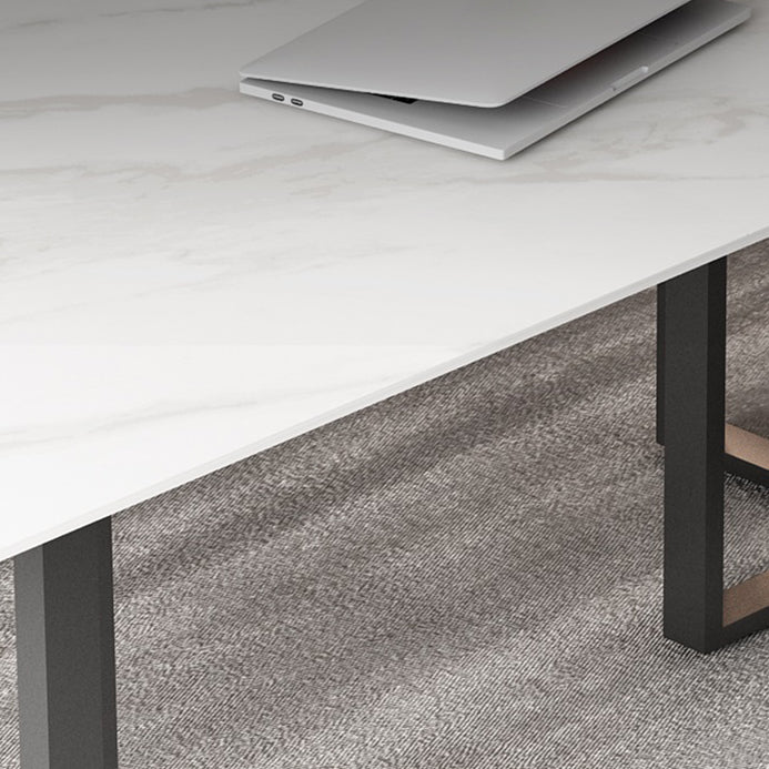 Rectangle Double Pedestal Industrial Table Fixed Table with Sintered Stone Clearhalo ' dining_table' 'Dining Tables & Seating' 'Dining Tables' 'furn' 'furn_dining_table' 'Furniture' 'furniture_dining_table' 'Kitchen & Dining Furniture' 'kitchen&dining_furn' 'kitchen' 'kitchen_dining_table' 4156432