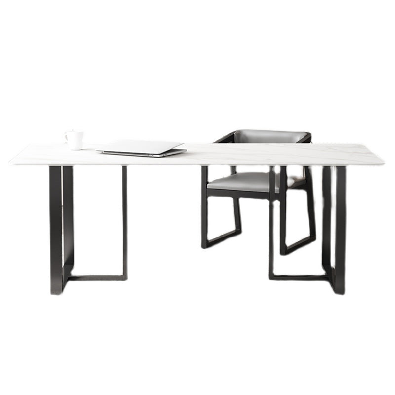 Rectangle Double Pedestal Industrial Table Fixed Table with Sintered Stone Clearhalo ' dining_table' 'Dining Tables & Seating' 'Dining Tables' 'furn' 'furn_dining_table' 'Furniture' 'furniture_dining_table' 'Kitchen & Dining Furniture' 'kitchen&dining_furn' 'kitchen' 'kitchen_dining_table' 4156434