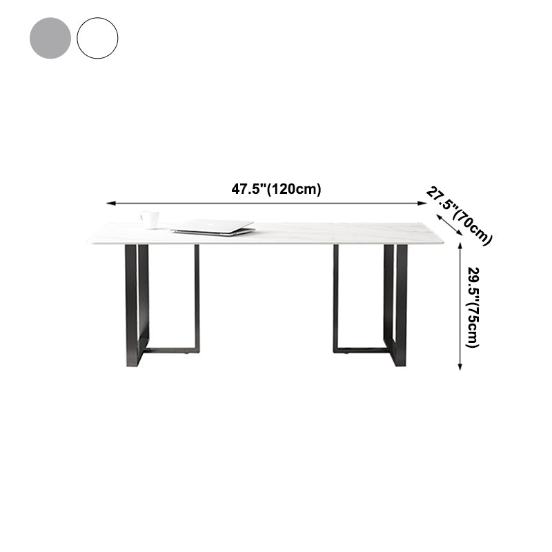 Rectangle Double Pedestal Industrial Table Fixed Table with Sintered Stone Clearhalo ' dining_table' 'Dining Tables & Seating' 'Dining Tables' 'furn' 'furn_dining_table' 'Furniture' 'furniture_dining_table' 'Kitchen & Dining Furniture' 'kitchen&dining_furn' 'kitchen' 'kitchen_dining_table' 4156435