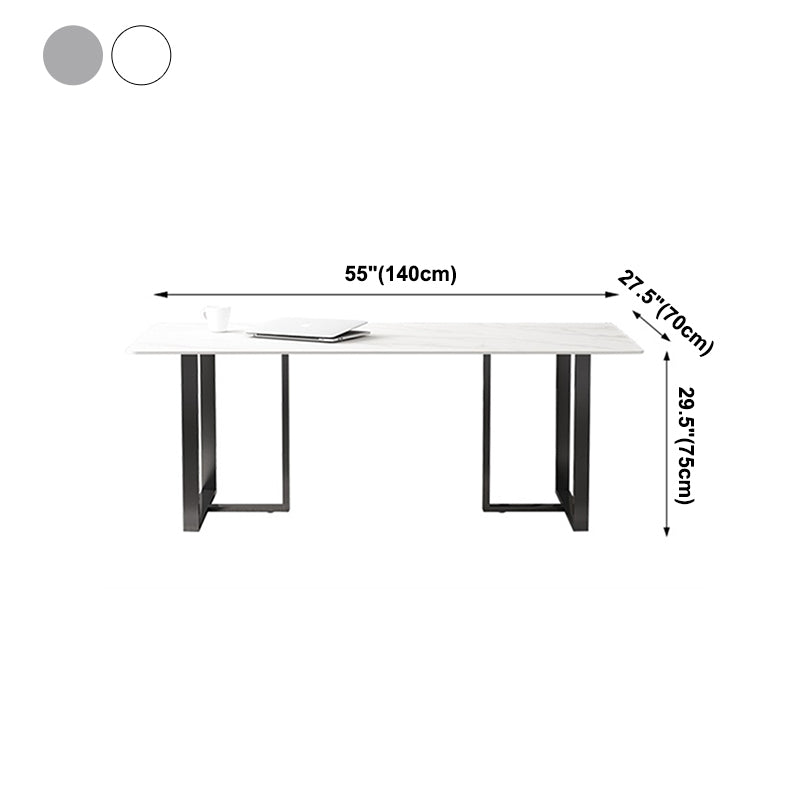 Rectangle Double Pedestal Industrial Table Fixed Table with Sintered Stone Clearhalo ' dining_table' 'Dining Tables & Seating' 'Dining Tables' 'furn' 'furn_dining_table' 'Furniture' 'furniture_dining_table' 'Kitchen & Dining Furniture' 'kitchen&dining_furn' 'kitchen' 'kitchen_dining_table' 4156436