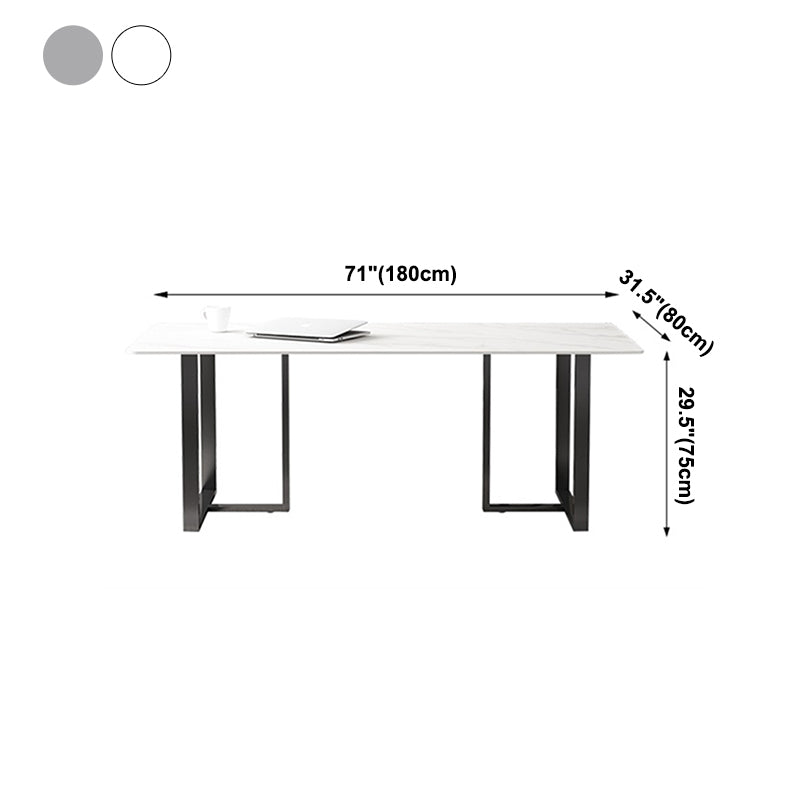Rectangle Double Pedestal Industrial Table Fixed Table with Sintered Stone Clearhalo ' dining_table' 'Dining Tables & Seating' 'Dining Tables' 'furn' 'furn_dining_table' 'Furniture' 'furniture_dining_table' 'Kitchen & Dining Furniture' 'kitchen&dining_furn' 'kitchen' 'kitchen_dining_table' 4156438