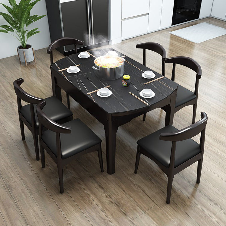 Minimalist Extendable Round Shape Table Standard Sintered Stone Dining Table for Kitchen Black Without Chairs Clearhalo ' dining_table' 'Dining Tables & Seating' 'Dining Tables' 'furn' 'furn_dining_table' 'Furniture' 'furniture_dining_table' 'Kitchen & Dining Furniture' 'kitchen&dining_furn' 'kitchen' 'kitchen_dining_table' 4156455