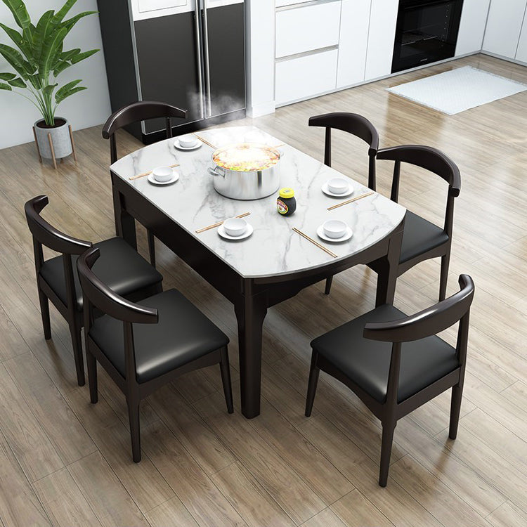 Minimalist Extendable Round Shape Table Standard Sintered Stone Dining Table for Kitchen Black White Without Chairs Clearhalo ' dining_table' 'Dining Tables & Seating' 'Dining Tables' 'furn' 'furn_dining_table' 'Furniture' 'furniture_dining_table' 'Kitchen & Dining Furniture' 'kitchen&dining_furn' 'kitchen' 'kitchen_dining_table' 4156456