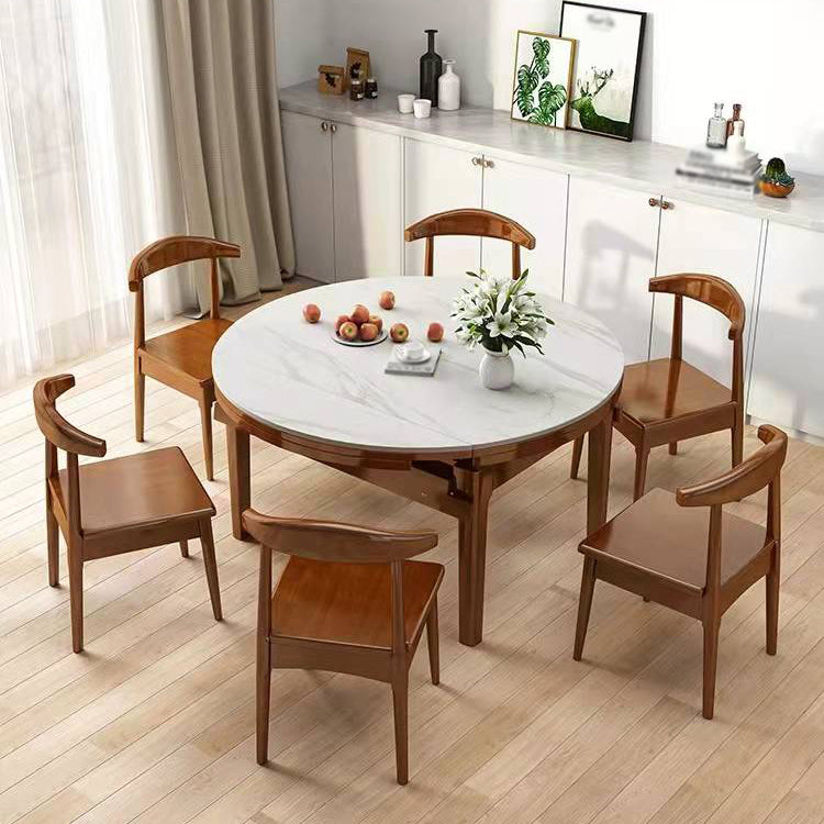Minimalist Extendable Round Shape Table Standard Sintered Stone Dining Table for Kitchen Clearhalo ' dining_table' 'Dining Tables & Seating' 'Dining Tables' 'furn' 'furn_dining_table' 'Furniture' 'furniture_dining_table' 'Kitchen & Dining Furniture' 'kitchen&dining_furn' 'kitchen' 'kitchen_dining_table' 4156458