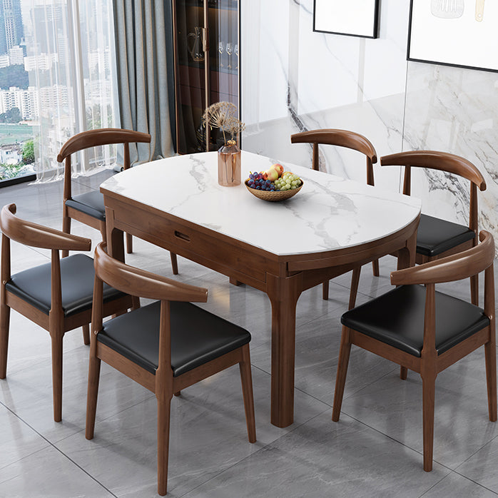 Minimalist Extendable Round Shape Table Standard Sintered Stone Dining Table for Kitchen Clearhalo ' dining_table' 'Dining Tables & Seating' 'Dining Tables' 'furn' 'furn_dining_table' 'Furniture' 'furniture_dining_table' 'Kitchen & Dining Furniture' 'kitchen&dining_furn' 'kitchen' 'kitchen_dining_table' 4156468