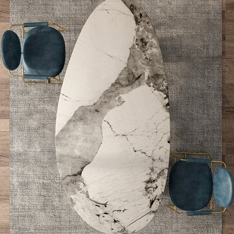 Oval Traditional Luxury Dining Table White Sintered Stone Table with 3 Metal Legs Clearhalo ' dining_table' 'Dining Tables & Seating' 'Dining Tables' 'furn' 'furn_dining_table' 'Furniture' 'furniture_dining_table' 'Kitchen & Dining Furniture' 'kitchen&dining_furn' 'kitchen' 'kitchen_dining_table' 4156475