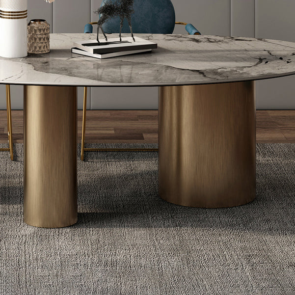 Oval Traditional Luxury Dining Table White Sintered Stone Table with 3 Metal Legs Clearhalo ' dining_table' 'Dining Tables & Seating' 'Dining Tables' 'furn' 'furn_dining_table' 'Furniture' 'furniture_dining_table' 'Kitchen & Dining Furniture' 'kitchen&dining_furn' 'kitchen' 'kitchen_dining_table' 4156478