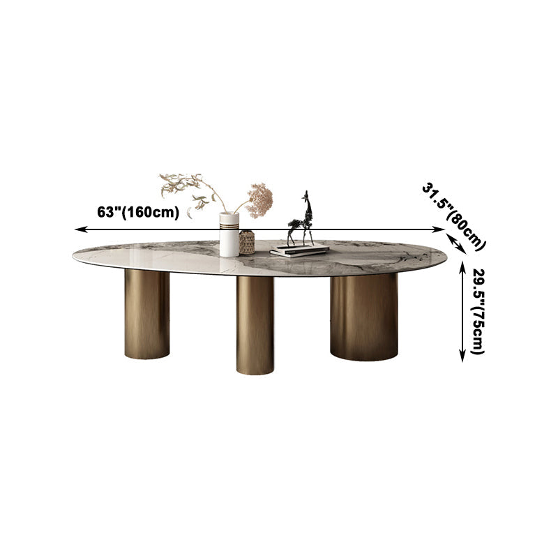 Oval Traditional Luxury Dining Table White Sintered Stone Table with 3 Metal Legs Clearhalo ' dining_table' 'Dining Tables & Seating' 'Dining Tables' 'furn' 'furn_dining_table' 'Furniture' 'furniture_dining_table' 'Kitchen & Dining Furniture' 'kitchen&dining_furn' 'kitchen' 'kitchen_dining_table' 4156479