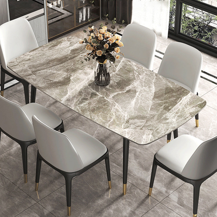 Contemporary Sintered Stone Dining Table Gray Rectangle Dining Table for Kitchen Clearhalo ' dining_table' 'Dining Tables & Seating' 'Dining Tables' 'furn' 'furn_dining_table' 'Furniture' 'furniture_dining_table' 'Kitchen & Dining Furniture' 'kitchen&dining_furn' 'kitchen' 'kitchen_dining_table' 4156513