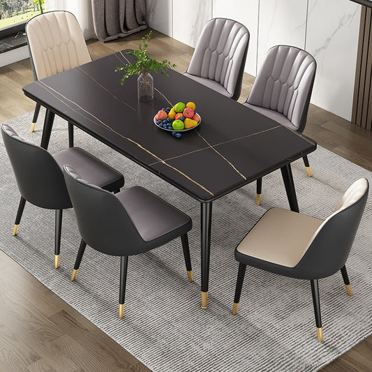 Sintered Stone Dining Table Luxury Style 4 Legs Base Rectangle Table for Home Black Gold Without Chairs