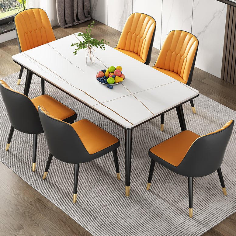 Sintered Stone Dining Table Luxury Style 4 Legs Base Rectangle Table for Home White Gold Without Chairs Clearhalo ' dining_table' 'Dining Tables & Seating' 'Dining Tables' 'furn' 'furn_dining_table' 'Furniture' 'furniture_dining_table' 'Kitchen & Dining Furniture' 'kitchen&dining_furn' 'kitchen' 'kitchen_dining_table' 4156551