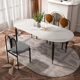 Minimalist Oval Sintered Stone Table Standard Dining Table for Kitchen Clearhalo ' dining_table' 'Dining Tables & Seating' 'Dining Tables' 'furn' 'furn_dining_table' 'Furniture' 'furniture_dining_table' 'Kitchen & Dining Furniture' 'kitchen&dining_furn' 'kitchen' 'kitchen_dining_table' 4156561