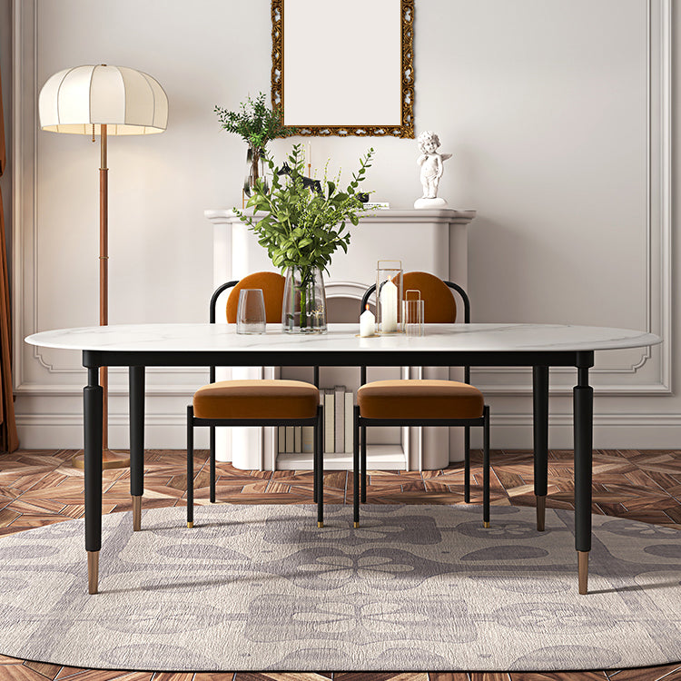Minimalist Oval Sintered Stone Table Standard Dining Table for Kitchen Clearhalo ' dining_table' 'Dining Tables & Seating' 'Dining Tables' 'furn' 'furn_dining_table' 'Furniture' 'furniture_dining_table' 'Kitchen & Dining Furniture' 'kitchen&dining_furn' 'kitchen' 'kitchen_dining_table' 4156563