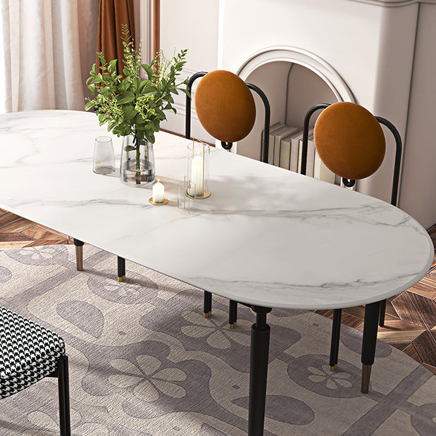 Minimalist Oval Sintered Stone Table Standard Dining Table for Kitchen Clearhalo ' dining_table' 'Dining Tables & Seating' 'Dining Tables' 'furn' 'furn_dining_table' 'Furniture' 'furniture_dining_table' 'Kitchen & Dining Furniture' 'kitchen&dining_furn' 'kitchen' 'kitchen_dining_table' 4156566