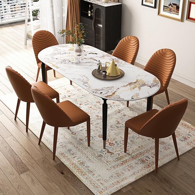 Minimalist Oval Sintered Stone Table Standard Dining Table for Kitchen White Gold Without Chairs Clearhalo ' dining_table' 'Dining Tables & Seating' 'Dining Tables' 'furn' 'furn_dining_table' 'Furniture' 'furniture_dining_table' 'Kitchen & Dining Furniture' 'kitchen&dining_furn' 'kitchen' 'kitchen_dining_table' 4156569
