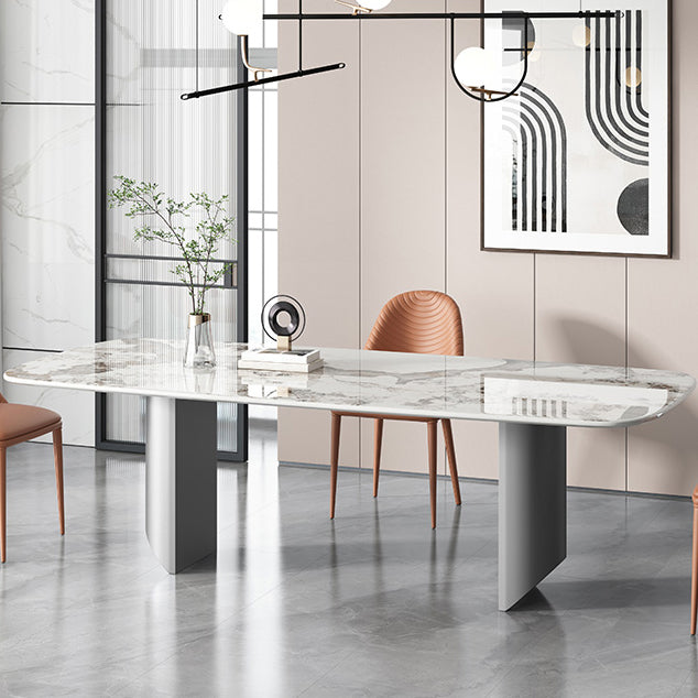 Metal Contemporary Rectangular Table Sintered Stone Indoor Table for Dining Room Clearhalo ' dining_table' 'Dining Tables & Seating' 'Dining Tables' 'furn' 'furn_dining_table' 'Furniture' 'furniture_dining_table' 'Kitchen & Dining Furniture' 'kitchen&dining_furn' 'kitchen' 'kitchen_dining_table' 4156586