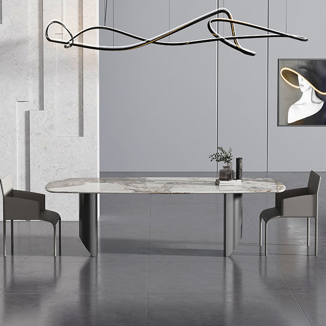 Metal Contemporary Rectangular Table Sintered Stone Indoor Table for Dining Room Clearhalo ' dining_table' 'Dining Tables & Seating' 'Dining Tables' 'furn' 'furn_dining_table' 'Furniture' 'furniture_dining_table' 'Kitchen & Dining Furniture' 'kitchen&dining_furn' 'kitchen' 'kitchen_dining_table' 4156587