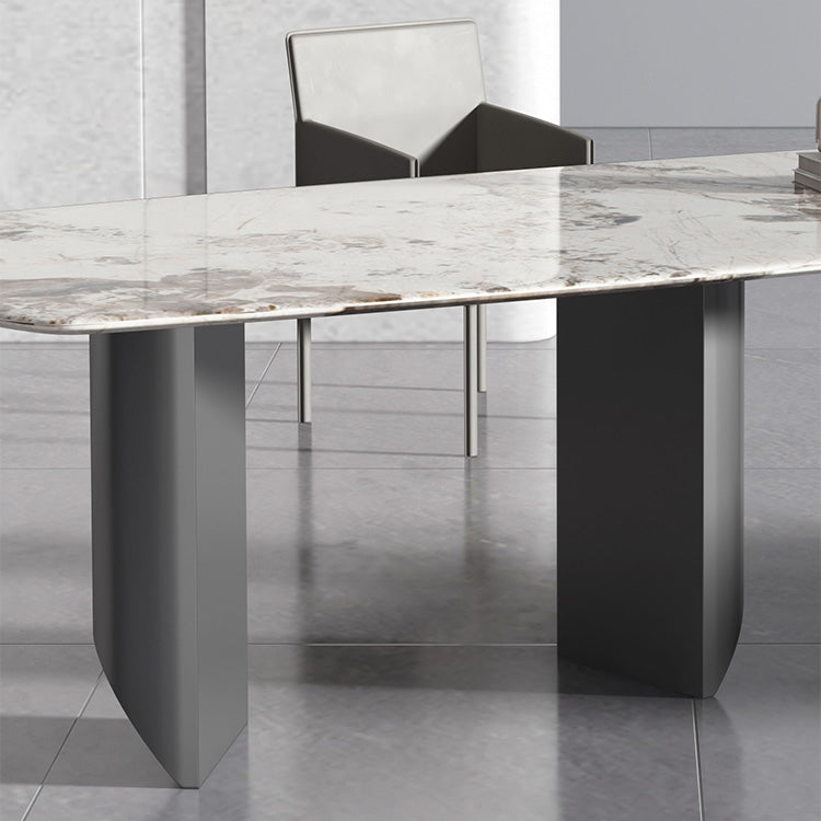 Metal Contemporary Rectangular Table Sintered Stone Indoor Table for Dining Room Clearhalo ' dining_table' 'Dining Tables & Seating' 'Dining Tables' 'furn' 'furn_dining_table' 'Furniture' 'furniture_dining_table' 'Kitchen & Dining Furniture' 'kitchen&dining_furn' 'kitchen' 'kitchen_dining_table' 4156592