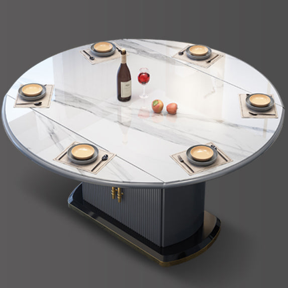 Round Traditional Luxury Dining Table Sintered Stone Table with Pedestal Base Clearhalo ' dining_table' 'Dining Tables & Seating' 'Dining Tables' 'furn' 'furn_dining_table' 'Furniture' 'furniture_dining_table' 'Kitchen & Dining Furniture' 'kitchen&dining_furn' 'kitchen' 'kitchen_dining_table' 4156607