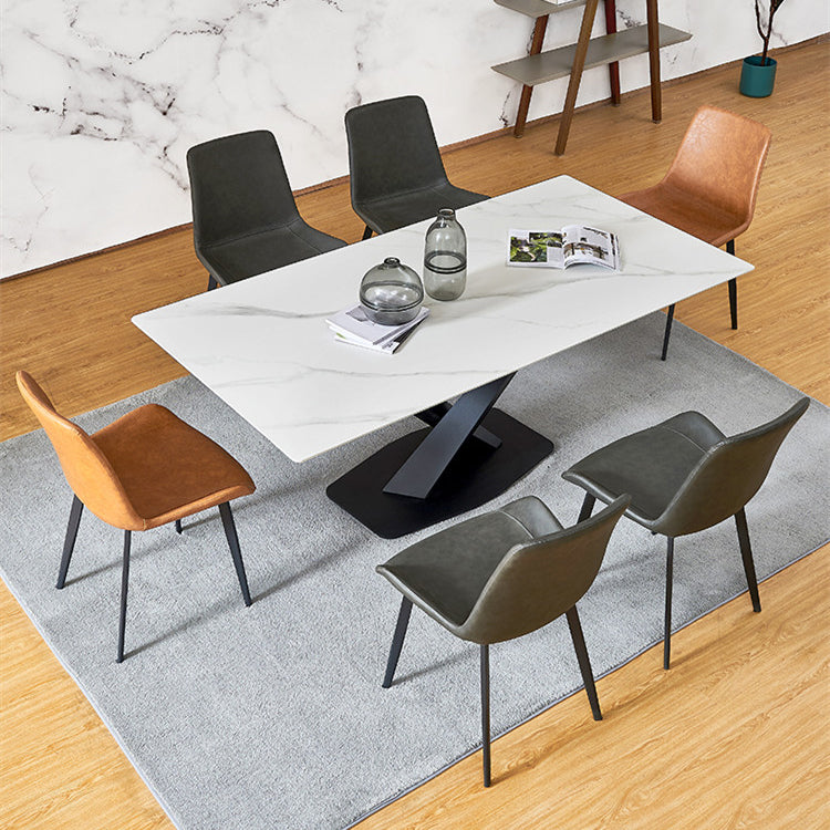 Modern Style Dining Table Rectangle Sintered Stone Pedestal Table with Black Frame Clearhalo ' dining_table' 'Dining Tables & Seating' 'Dining Tables' 'furn' 'furn_dining_table' 'Furniture' 'furniture_dining_table' 'Kitchen & Dining Furniture' 'kitchen&dining_furn' 'kitchen' 'kitchen_dining_table' 4156626