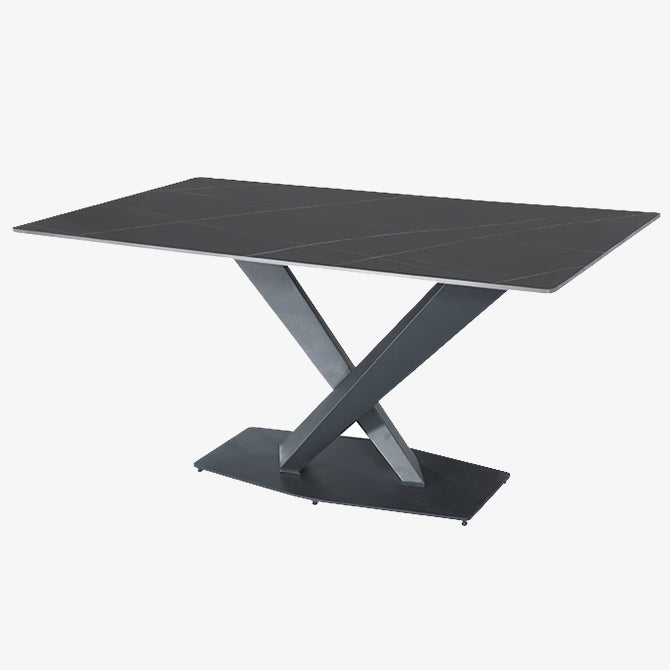 Modern Style Dining Table Rectangle Sintered Stone Pedestal Table with Black Frame Black Gold Without Chairs Clearhalo ' dining_table' 'Dining Tables & Seating' 'Dining Tables' 'furn' 'furn_dining_table' 'Furniture' 'furniture_dining_table' 'Kitchen & Dining Furniture' 'kitchen&dining_furn' 'kitchen' 'kitchen_dining_table' 4156630