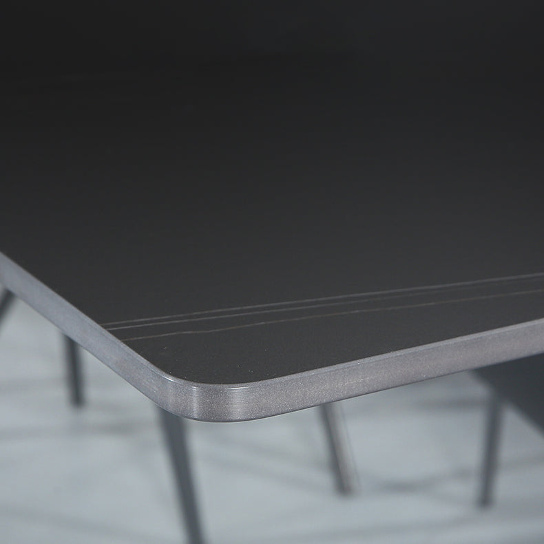 Modern Style Dining Table Rectangle Sintered Stone Pedestal Table with Black Frame Clearhalo ' dining_table' 'Dining Tables & Seating' 'Dining Tables' 'furn' 'furn_dining_table' 'Furniture' 'furniture_dining_table' 'Kitchen & Dining Furniture' 'kitchen&dining_furn' 'kitchen' 'kitchen_dining_table' 4156631