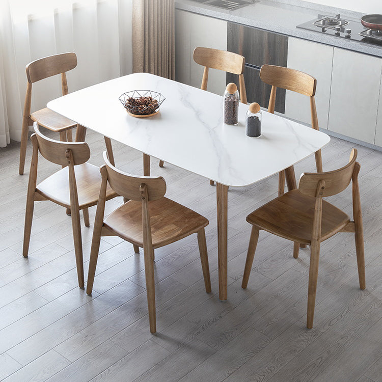 Simple Sintered Stone Dining Table 4 Legs Wood Base Rectangle Table for Home White Without Chairs Clearhalo ' dining_table' 'Dining Tables & Seating' 'Dining Tables' 'furn' 'furn_dining_table' 'Furniture' 'furniture_dining_table' 'Kitchen & Dining Furniture' 'kitchen&dining_furn' 'kitchen' 'kitchen_dining_table' 4156667