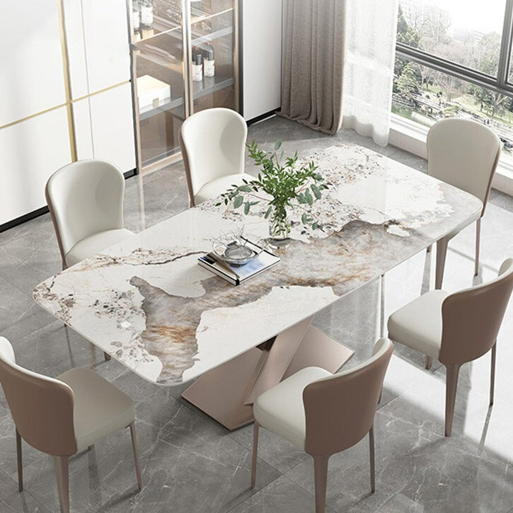 Traditional Luxury Dining Table Rectangle Sintered Stone Dining Table with Pedestal Base Clearhalo ' dining_table' 'Dining Tables & Seating' 'Dining Tables' 'furn' 'furn_dining_table' 'Furniture' 'furniture_dining_table' 'Kitchen & Dining Furniture' 'kitchen&dining_furn' 'kitchen' 'kitchen_dining_table' 4156683