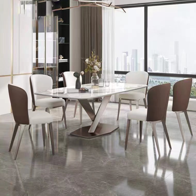 Traditional Luxury Dining Table Rectangle Sintered Stone Dining Table with Pedestal Base Clearhalo ' dining_table' 'Dining Tables & Seating' 'Dining Tables' 'furn' 'furn_dining_table' 'Furniture' 'furniture_dining_table' 'Kitchen & Dining Furniture' 'kitchen&dining_furn' 'kitchen' 'kitchen_dining_table' 4156684