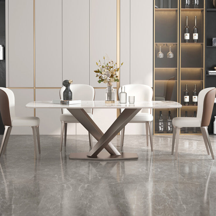 Traditional Luxury Dining Table Rectangle Sintered Stone Dining Table with Pedestal Base Clearhalo ' dining_table' 'Dining Tables & Seating' 'Dining Tables' 'furn' 'furn_dining_table' 'Furniture' 'furniture_dining_table' 'Kitchen & Dining Furniture' 'kitchen&dining_furn' 'kitchen' 'kitchen_dining_table' 4156686