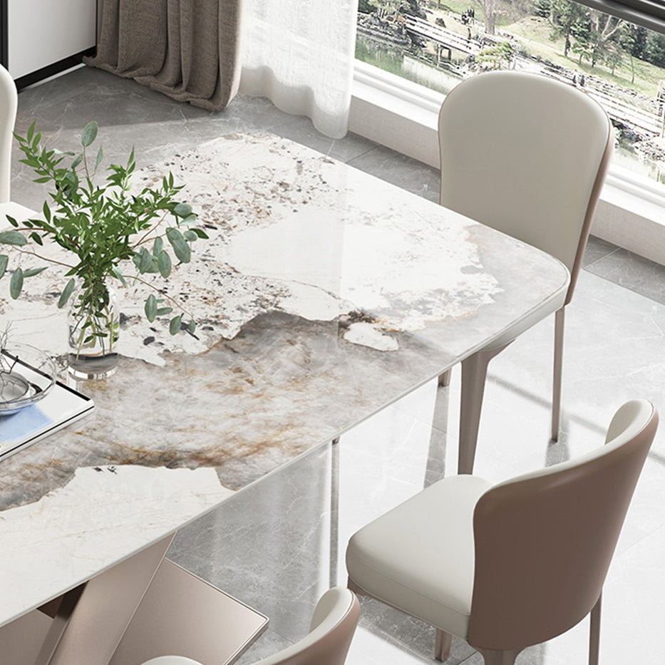 Traditional Luxury Dining Table Rectangle Sintered Stone Dining Table with Pedestal Base Clearhalo ' dining_table' 'Dining Tables & Seating' 'Dining Tables' 'furn' 'furn_dining_table' 'Furniture' 'furniture_dining_table' 'Kitchen & Dining Furniture' 'kitchen&dining_furn' 'kitchen' 'kitchen_dining_table' 4156690