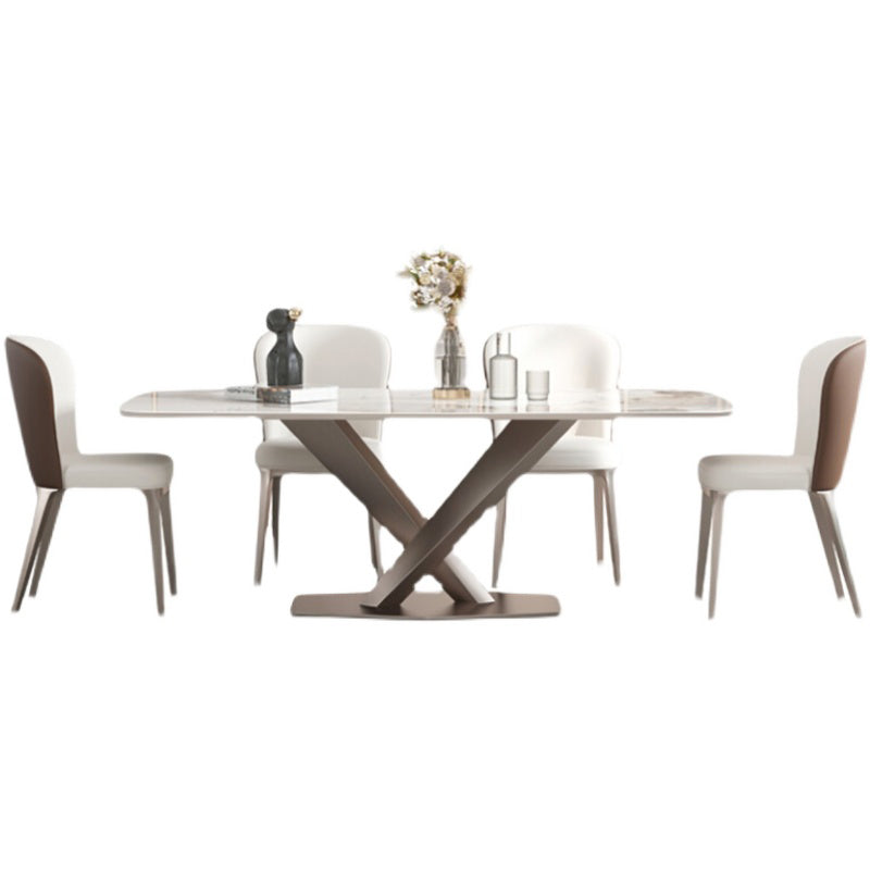 Traditional Luxury Dining Table Rectangle Sintered Stone Dining Table with Pedestal Base Clearhalo ' dining_table' 'Dining Tables & Seating' 'Dining Tables' 'furn' 'furn_dining_table' 'Furniture' 'furniture_dining_table' 'Kitchen & Dining Furniture' 'kitchen&dining_furn' 'kitchen' 'kitchen_dining_table' 4156691