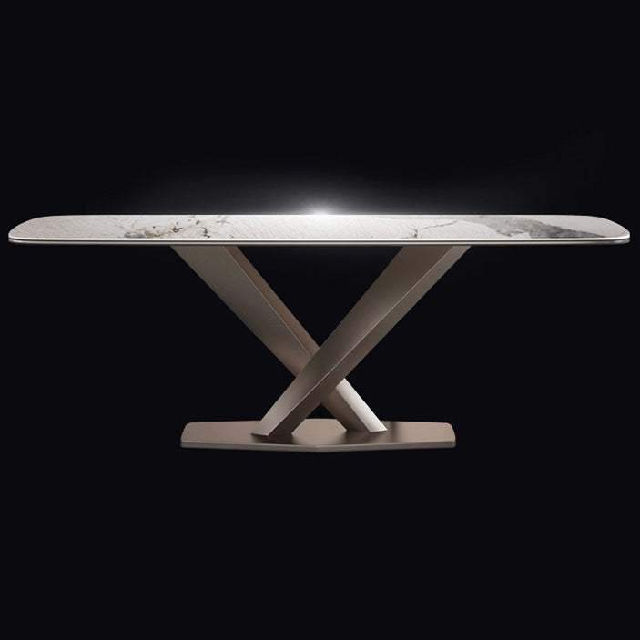 Traditional Luxury Dining Table Rectangle Sintered Stone Dining Table with Pedestal Base Clearhalo ' dining_table' 'Dining Tables & Seating' 'Dining Tables' 'furn' 'furn_dining_table' 'Furniture' 'furniture_dining_table' 'Kitchen & Dining Furniture' 'kitchen&dining_furn' 'kitchen' 'kitchen_dining_table' 4156692